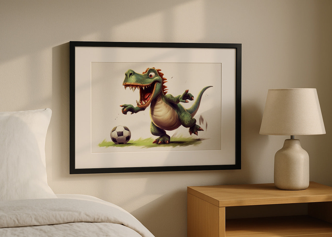 Cuadro ​Dinosaurio jugando al futbol