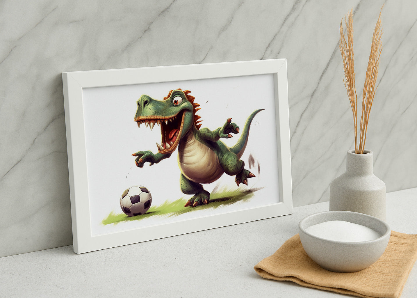 Cuadro ​Dinosaurio jugando al futbol