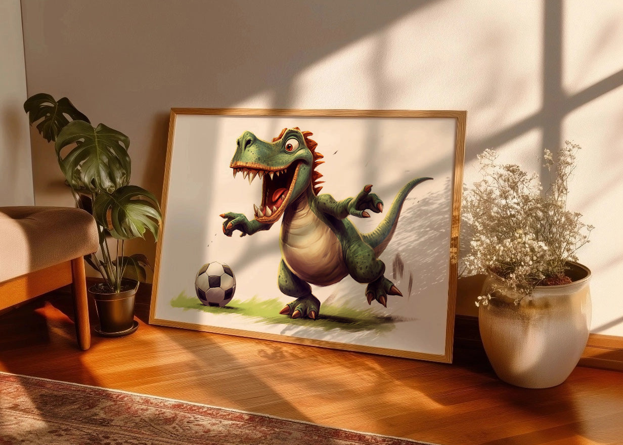 Cuadro ​Dinosaurio jugando al futbol