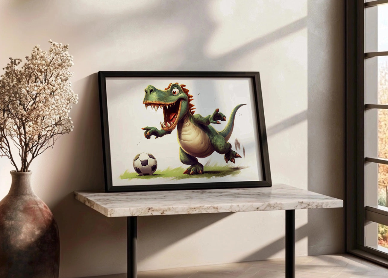 Cuadro ​Dinosaurio jugando al futbol