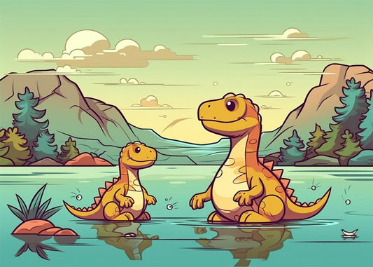 Cuadro ​Dinosaurios en el lago