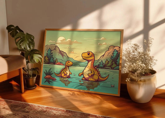Cuadro ​Dinosaurios en el lago