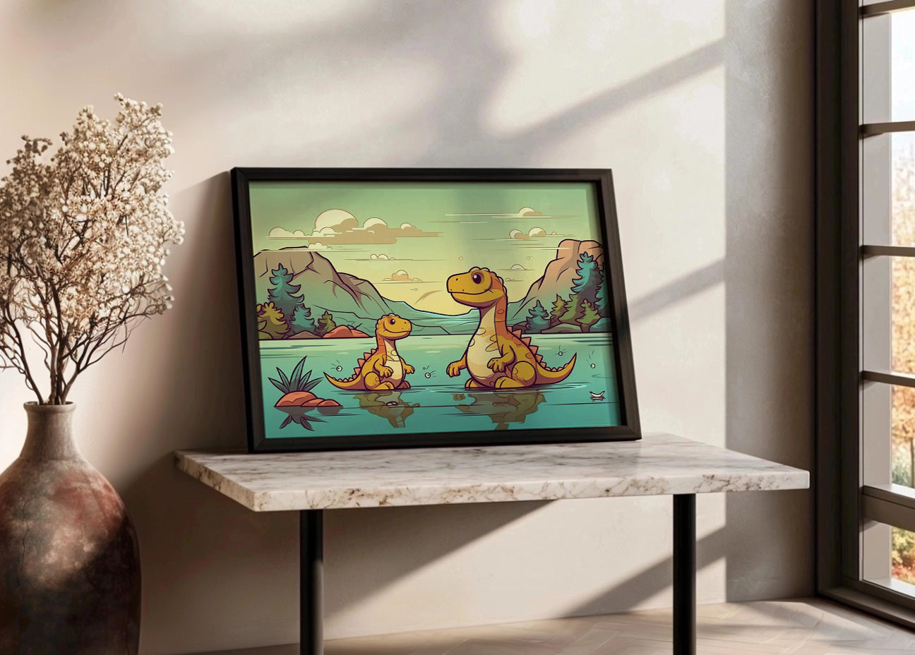 Cuadro ​Dinosaurios en el lago