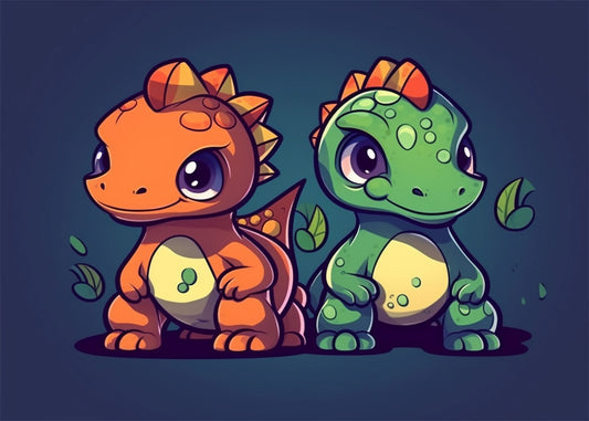 Cuadro ​Dos amigos dinosaurios chibi