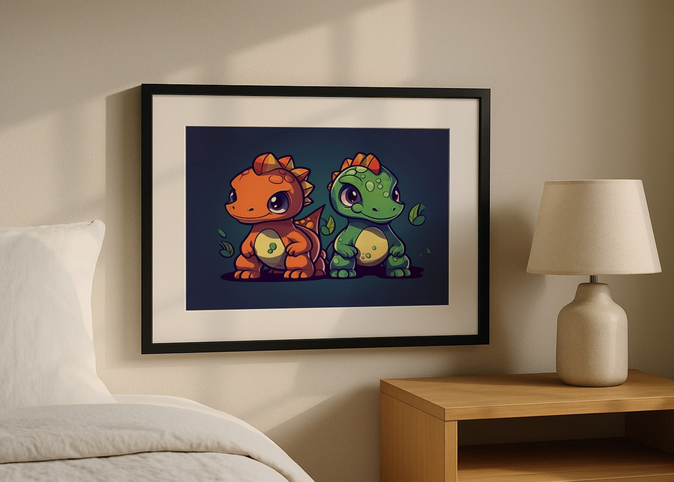 Cuadro ​Dos amigos dinosaurios chibi