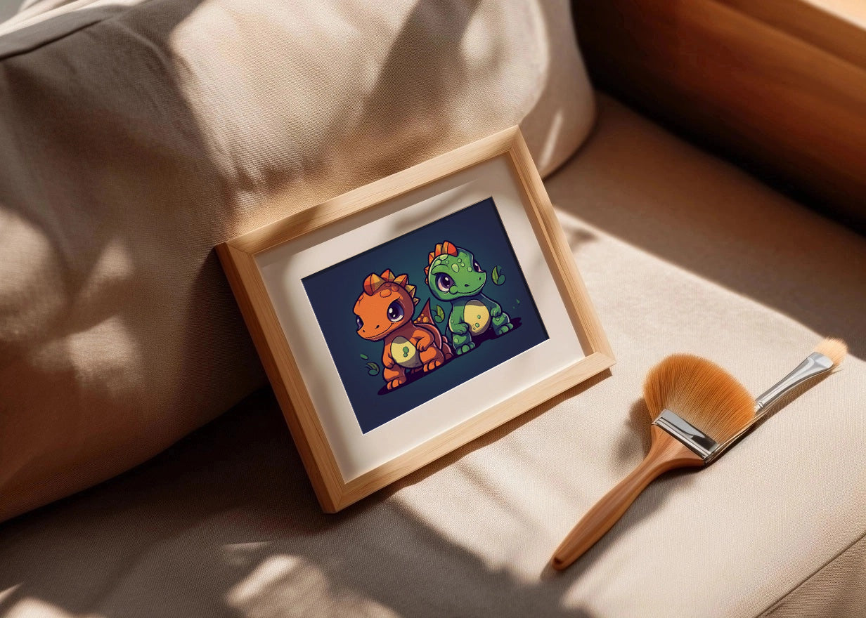 Cuadro ​Dos amigos dinosaurios chibi