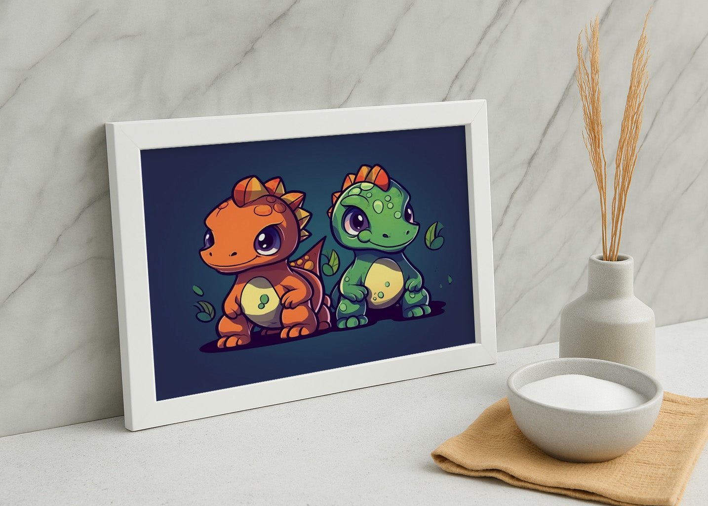 Cuadro ​Dos amigos dinosaurios chibi