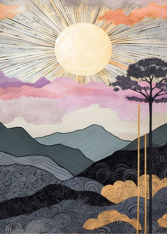 Cuadro ​Estampado estilo japonés puesta de sol