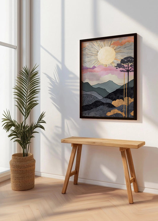 Cuadro ​Estampado estilo japonés puesta de sol