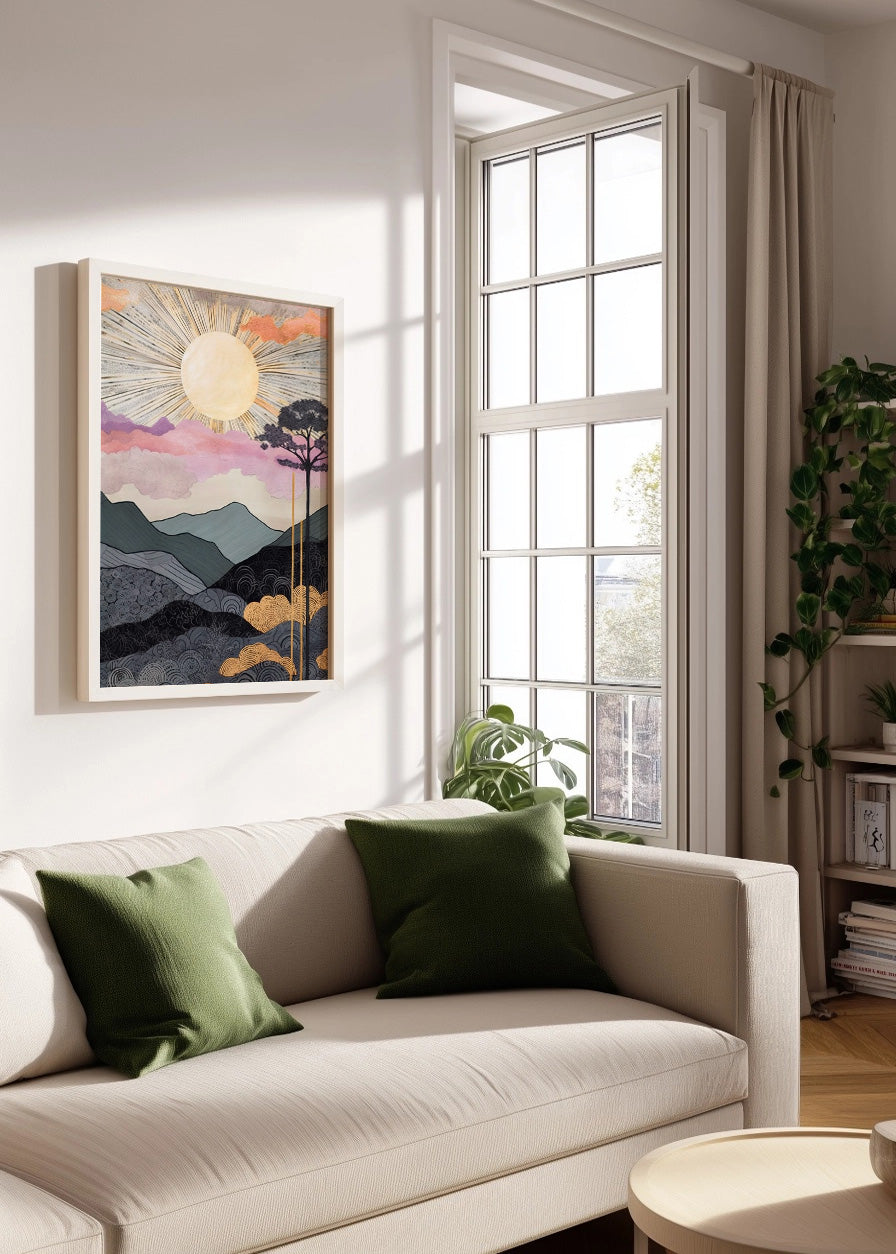 Cuadro ​Estampado estilo japonés puesta de sol
