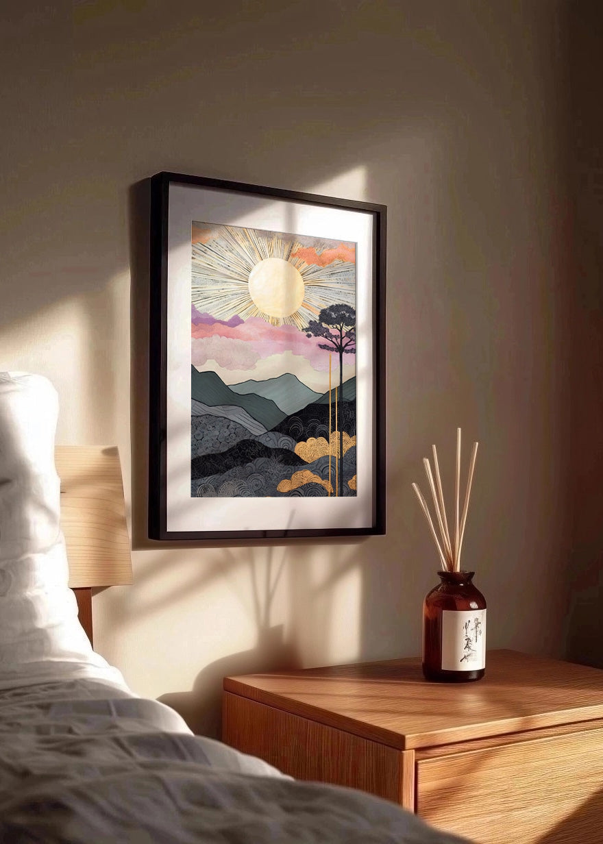 Cuadro ​Estampado estilo japonés puesta de sol