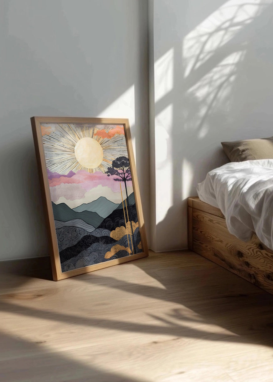 Cuadro ​Estampado estilo japonés puesta de sol