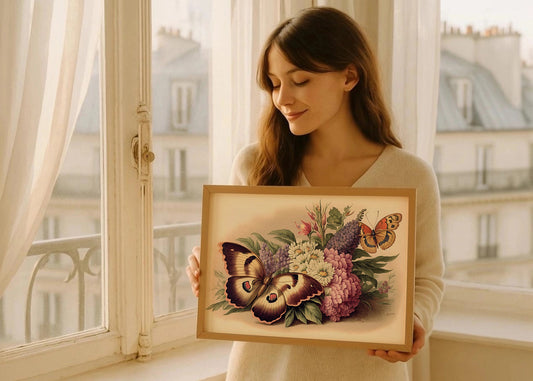 Cuadro ​Mariposas y flores vintage