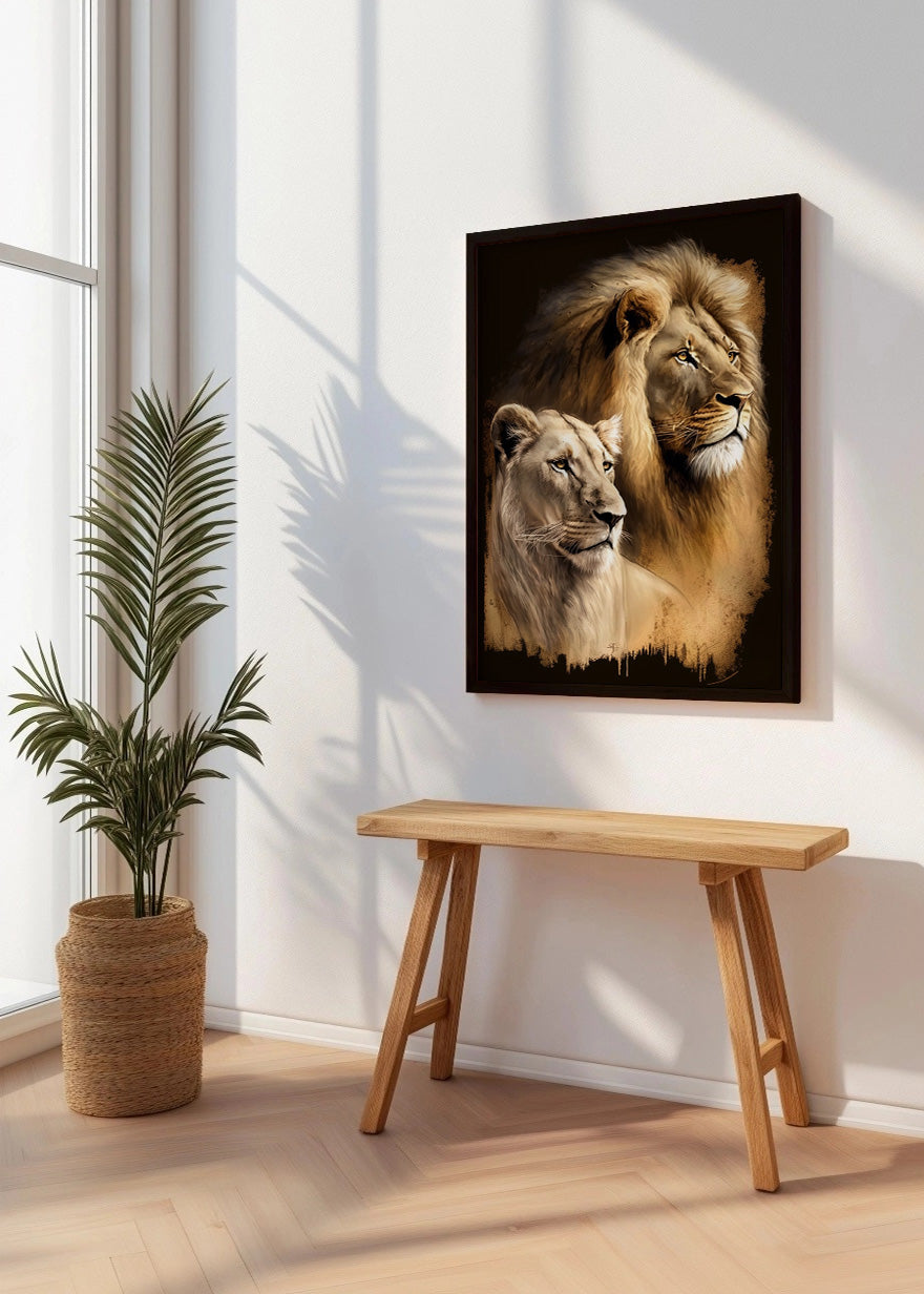 Cuadro ​León y leona de la sabana