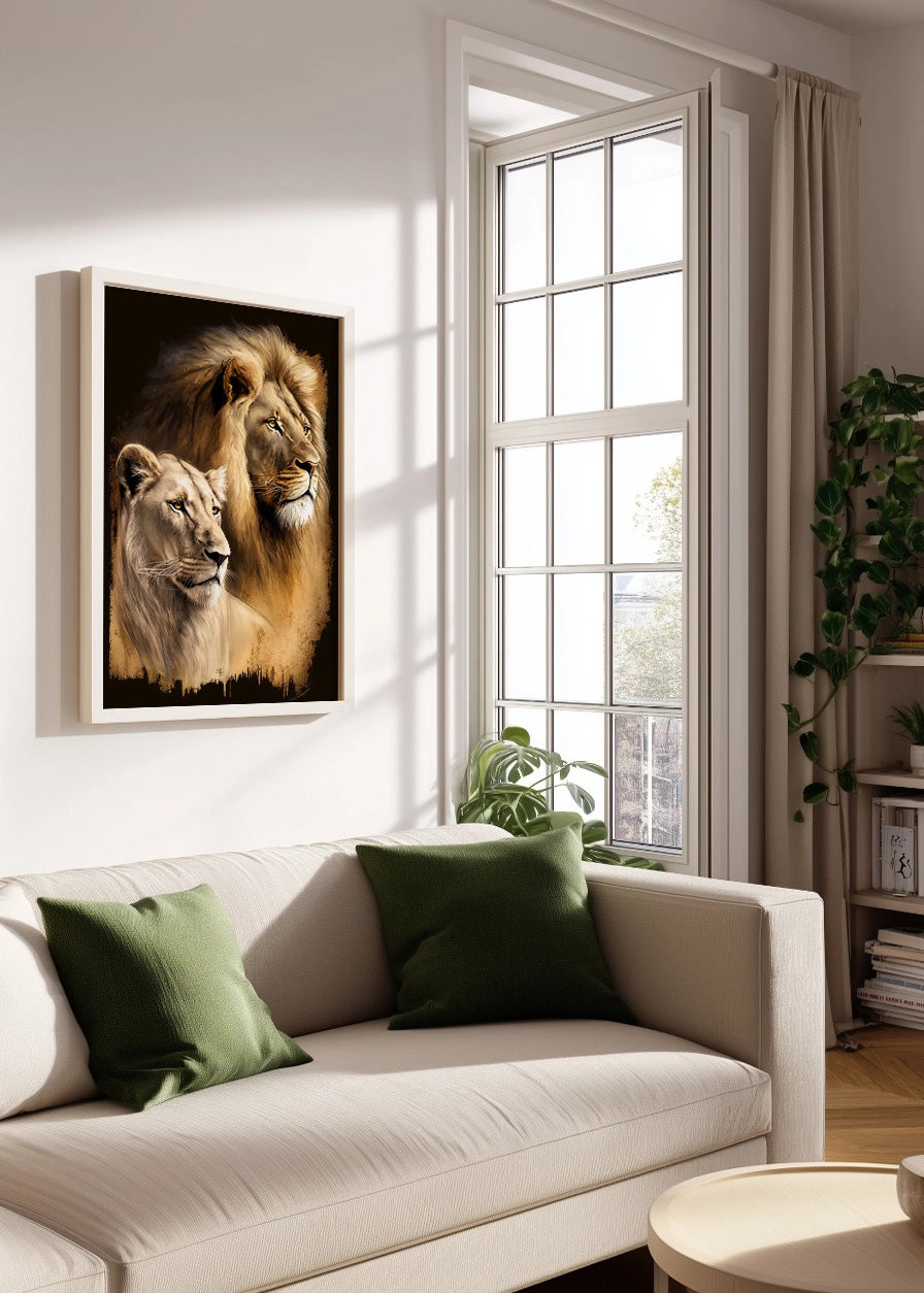 Cuadro ​León y leona de la sabana