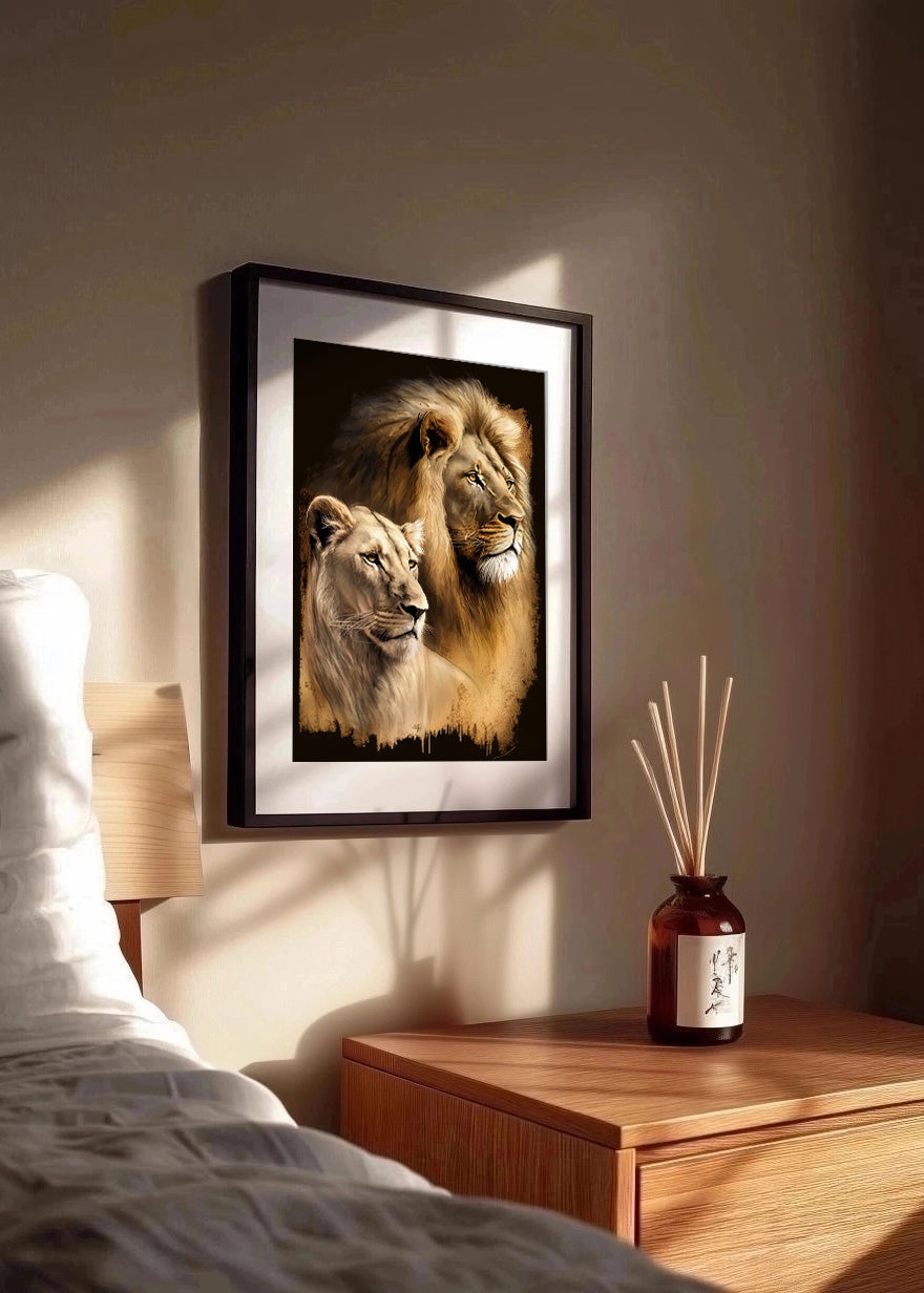 Cuadro ​León y leona de la sabana