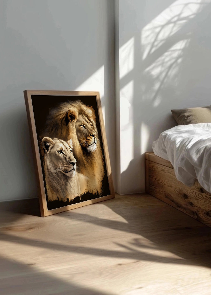 Cuadro ​León y leona de la sabana