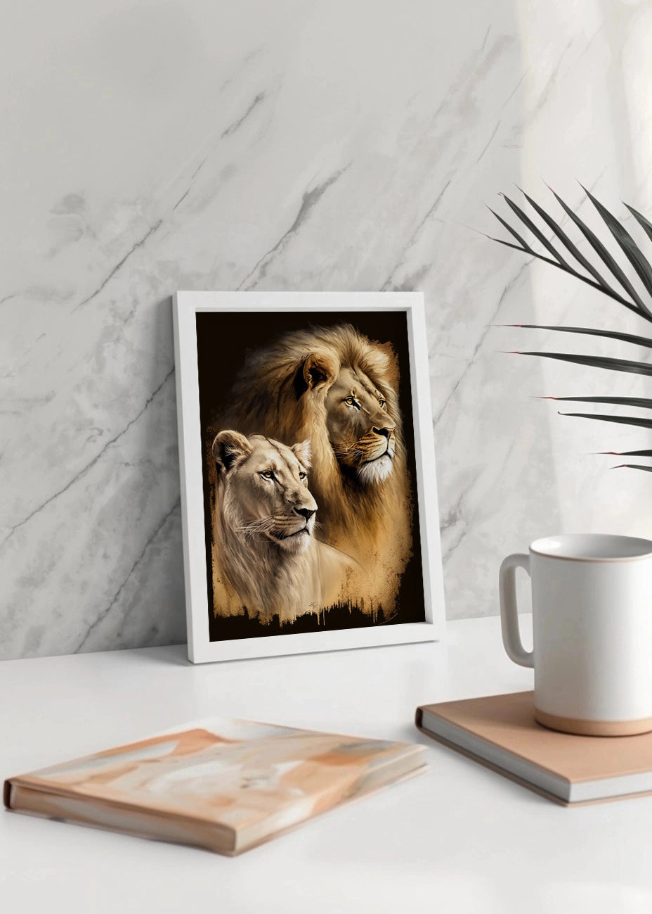 Cuadro ​León y leona de la sabana