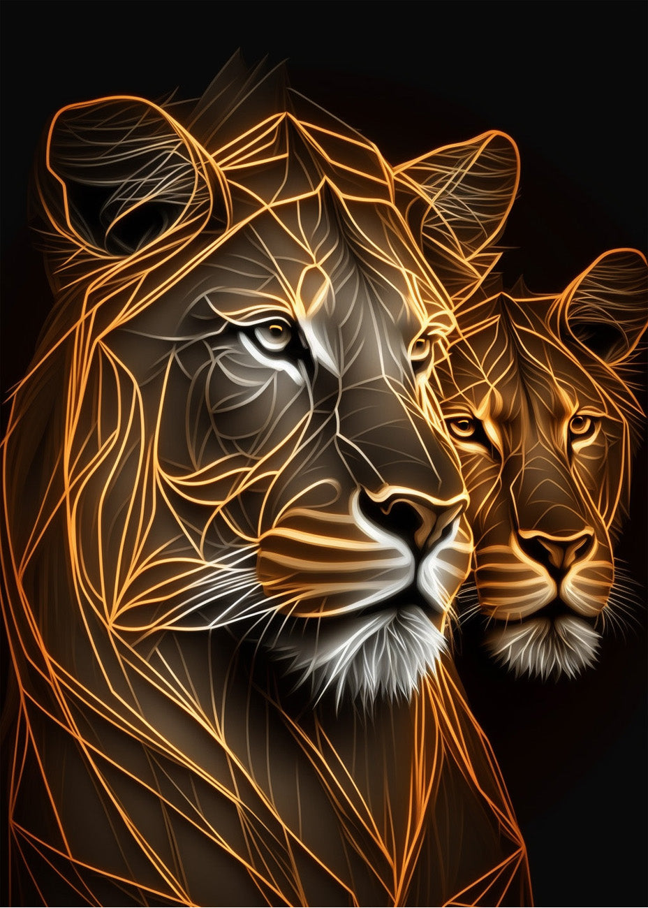 Cuadro ​León y su leona neones