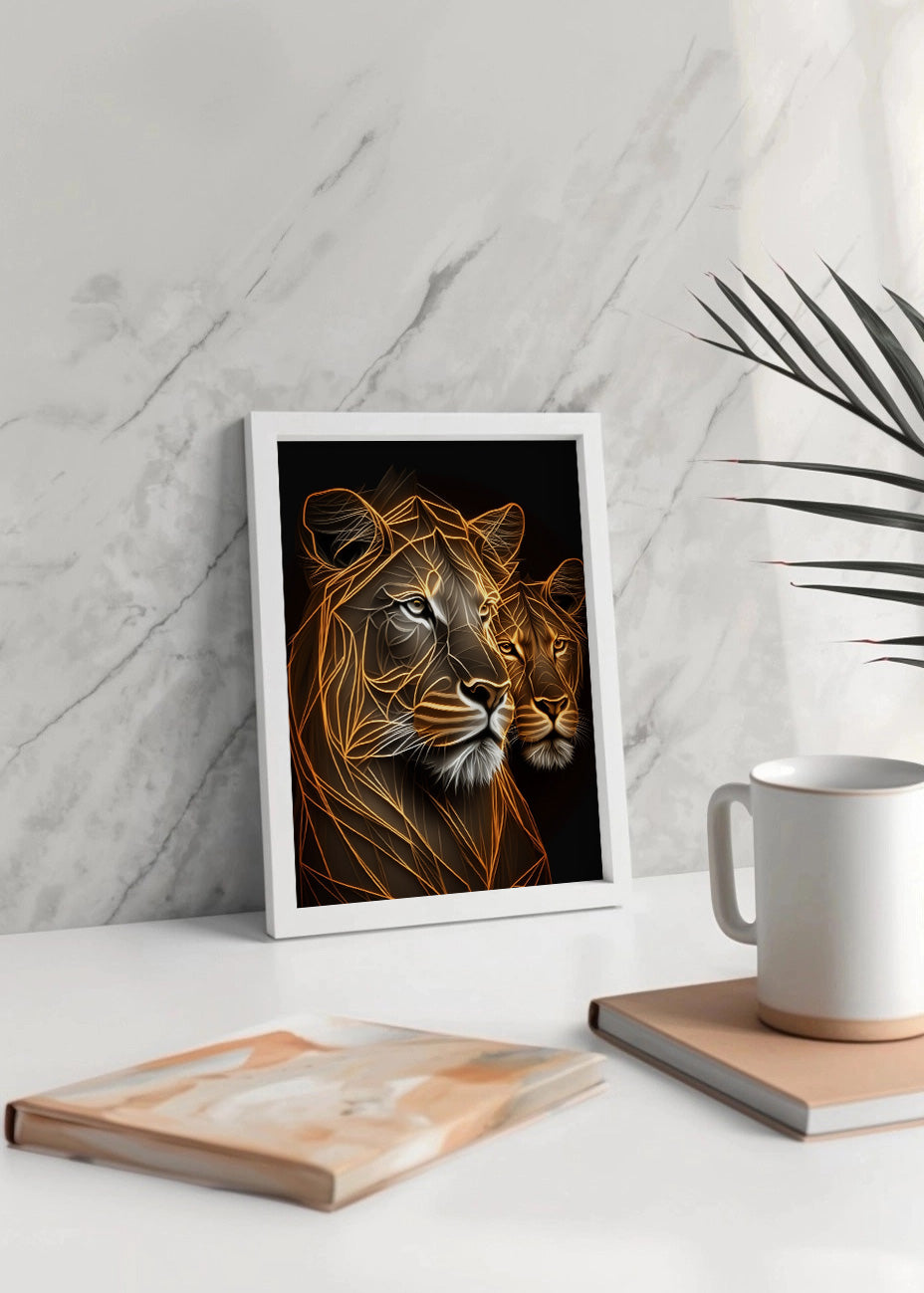 Cuadro ​León y su leona neones