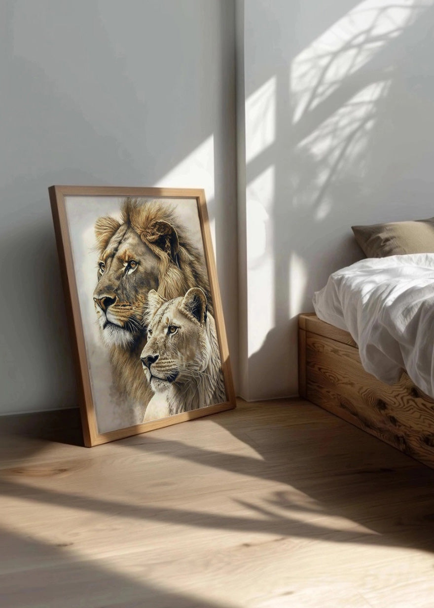 Cuadro ​León y leona mirando de perfil