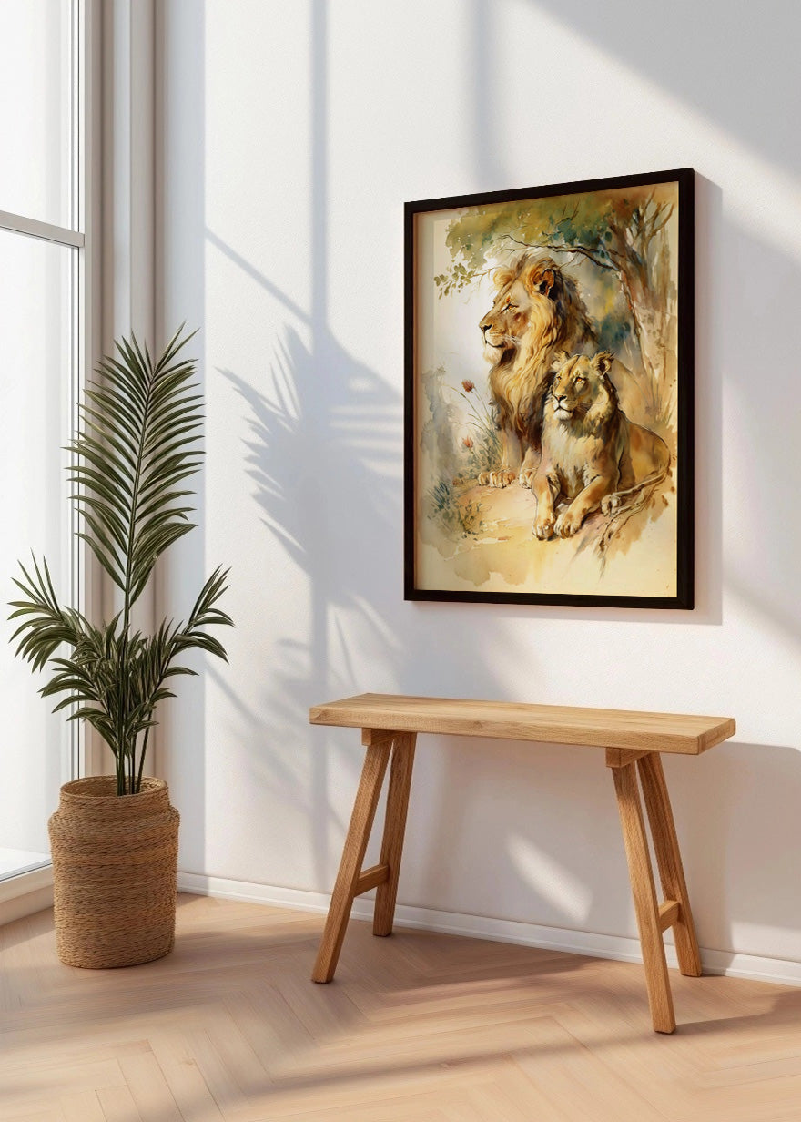 Cuadro ​León y leona sentados en pareja