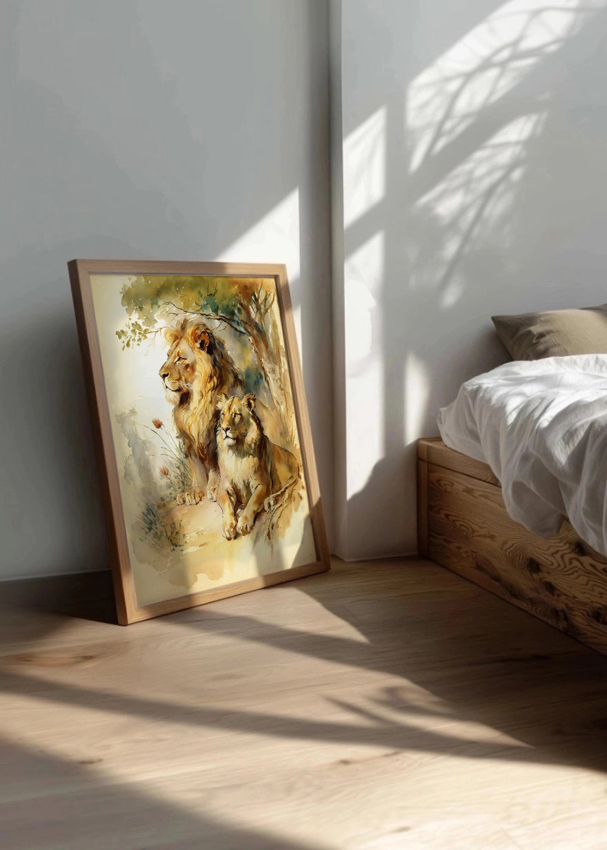 Cuadro ​León y leona sentados en pareja