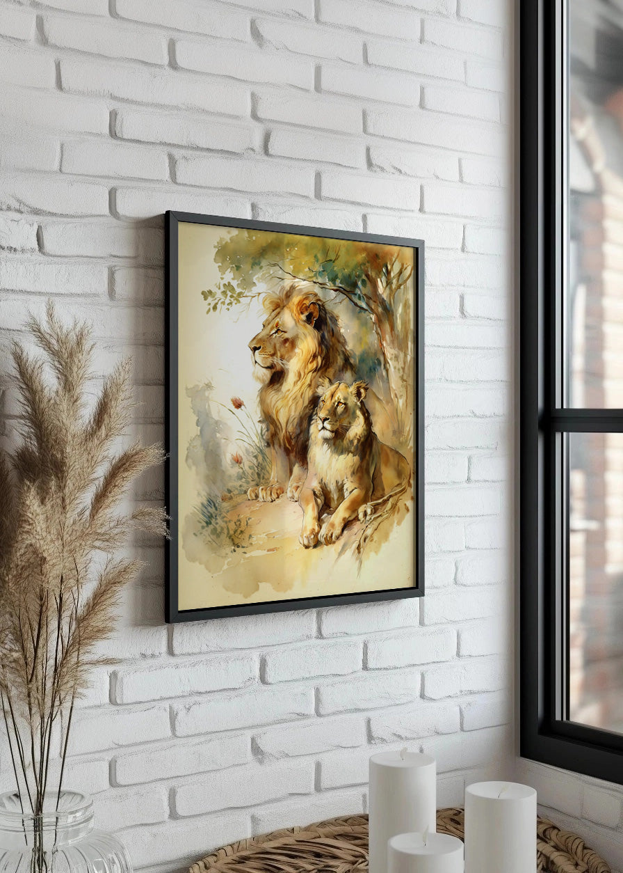 Cuadro ​León y leona sentados en pareja