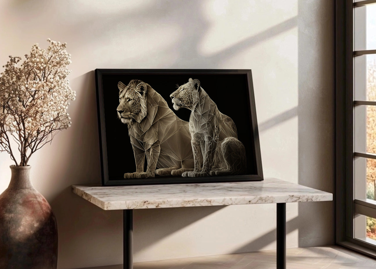 Cuadro ​León y leona en formas