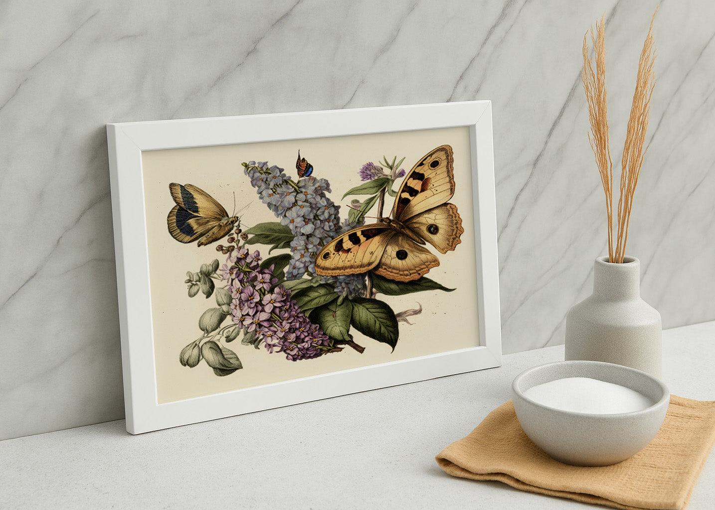 Cuadro ​Mariposas y flores estilo antiguo