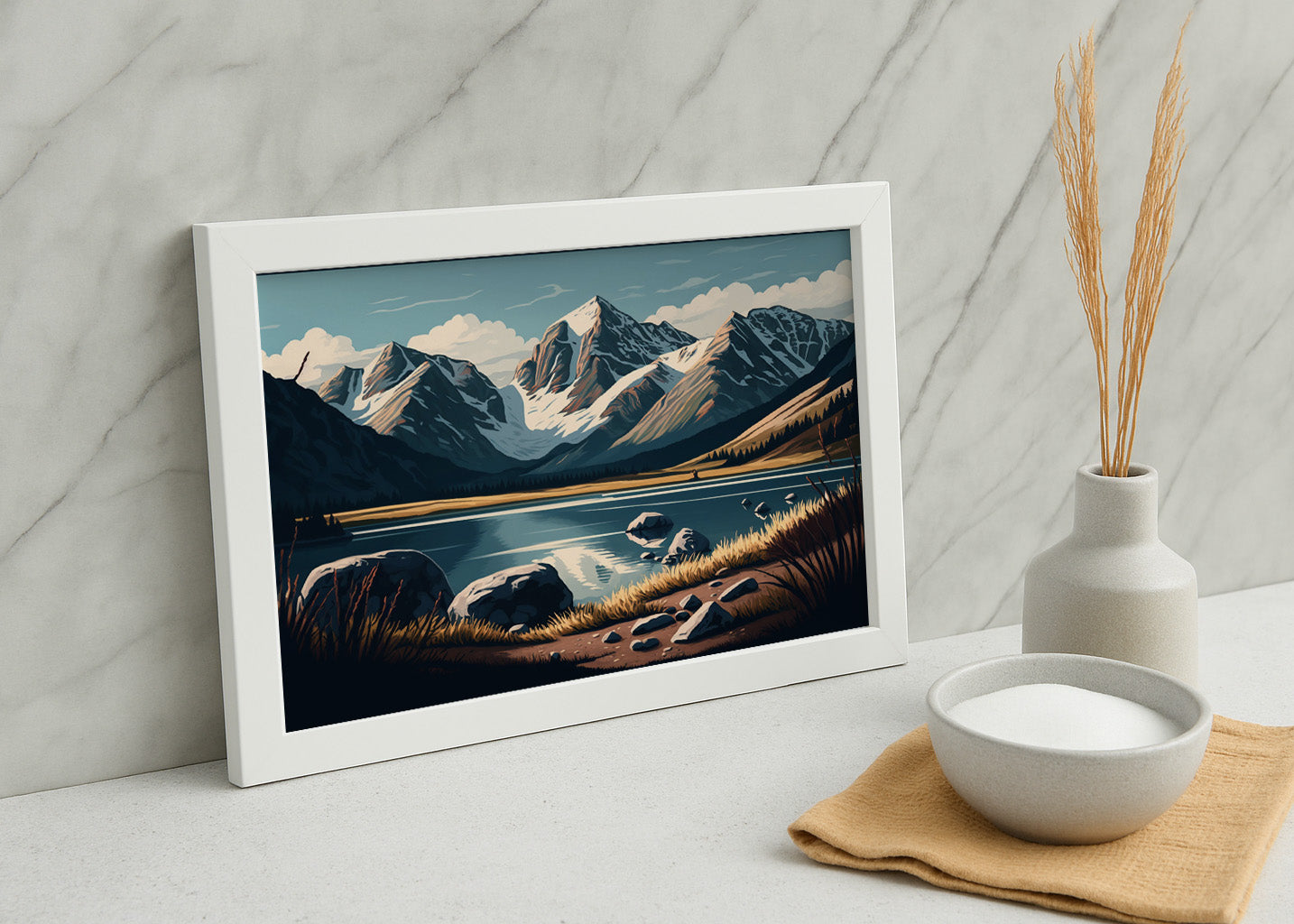 Cuadro ​Lago sobre montañas nevadas