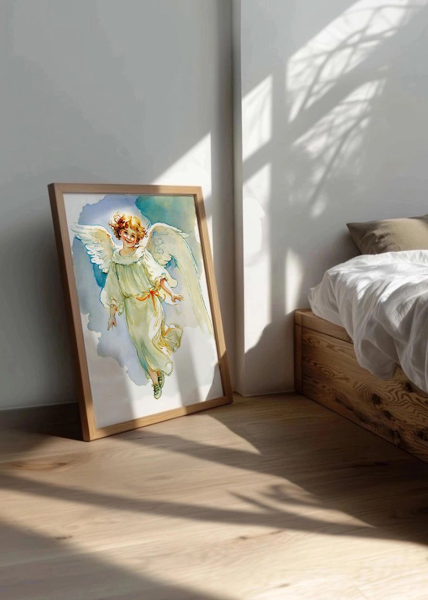 Cuadro ​Niña ángel en pintura de acuarela estilo infantil