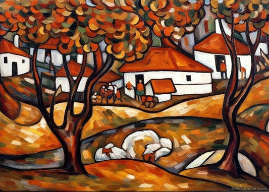 Cuadro ​Otoño en el pueblo abstracto