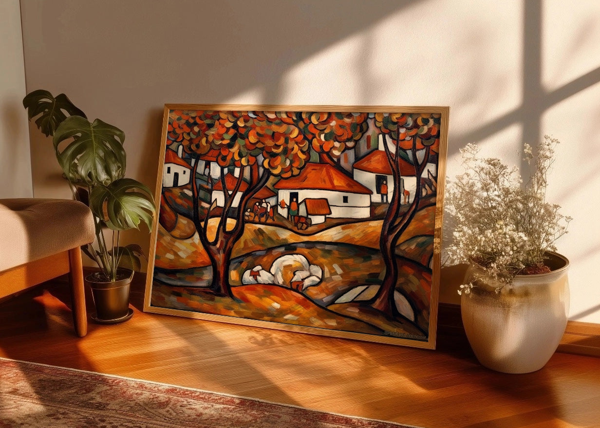 Cuadro ​Otoño en el pueblo abstracto