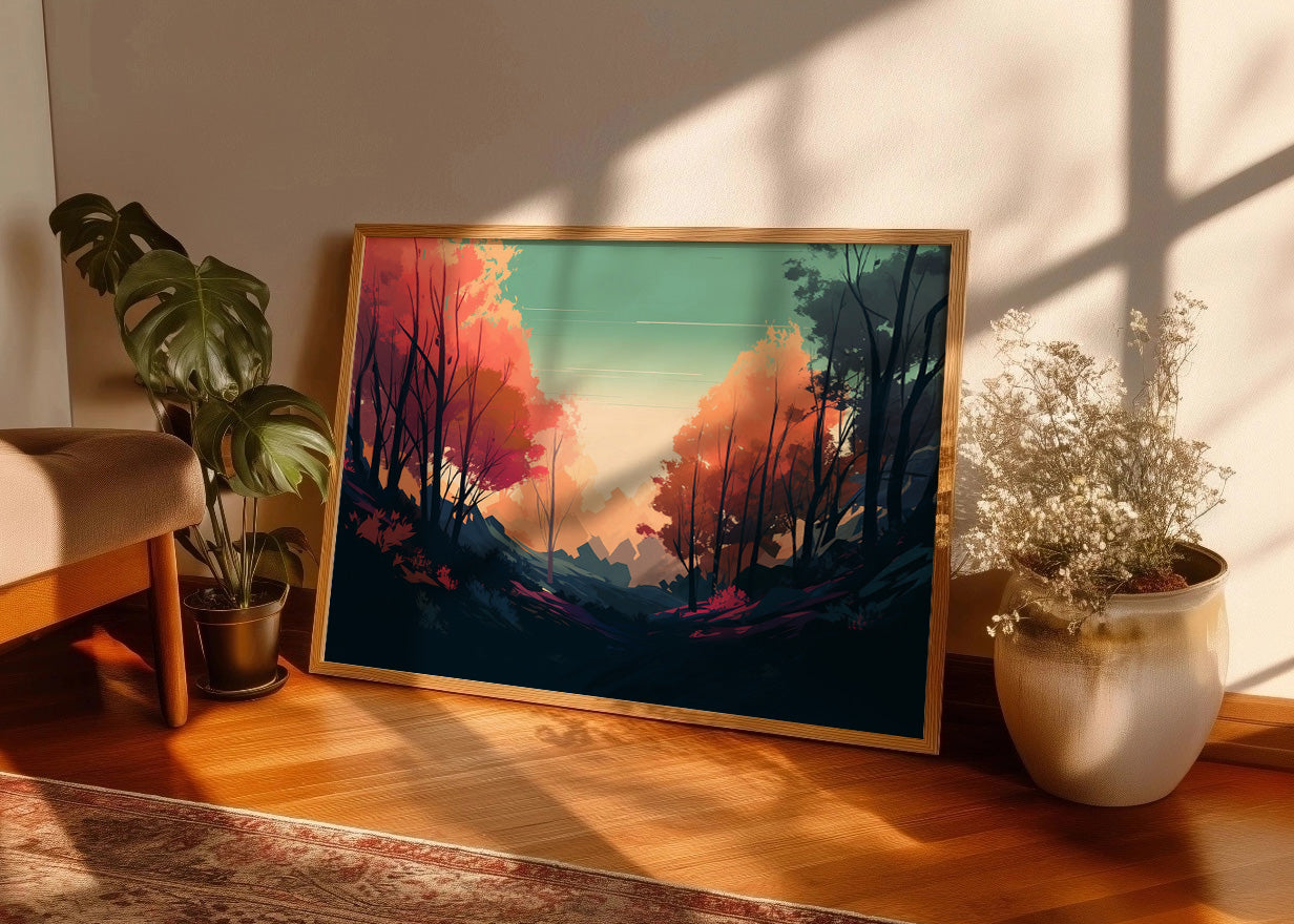 Cuadro ​Paisaje boscoso neón