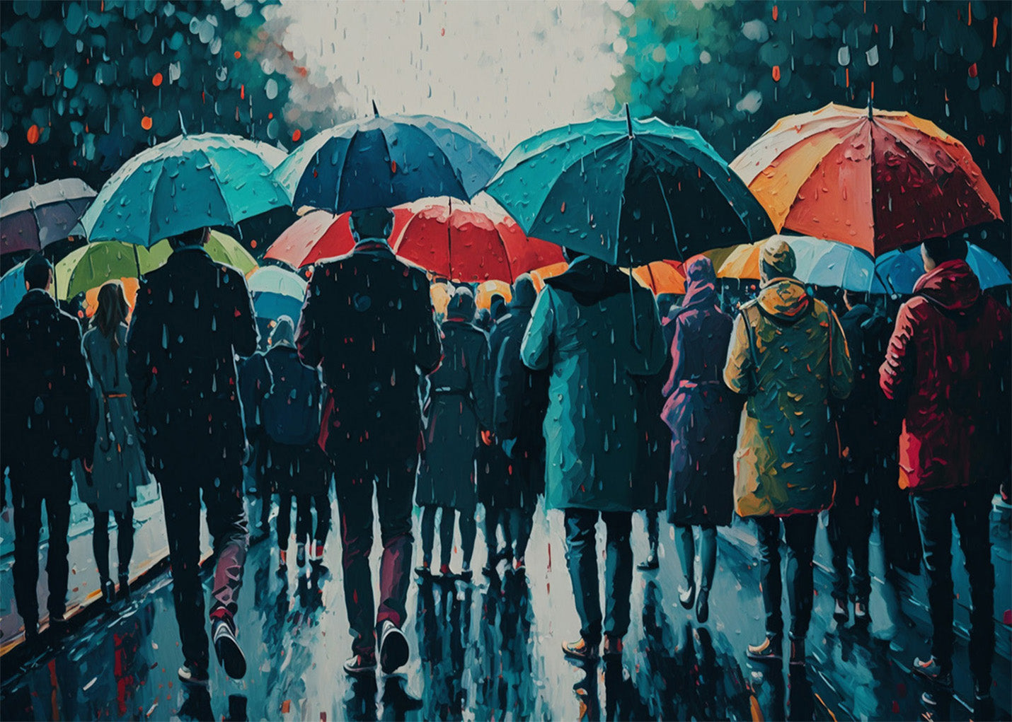 Cuadro ​Multitud bajo la lluvia