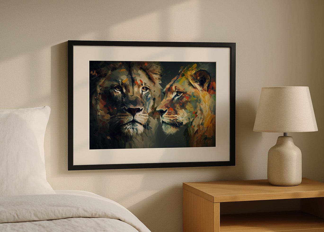 Cuadro ​León y leona en gris