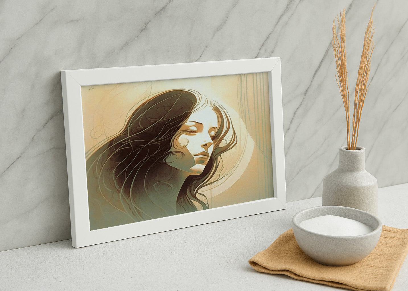 Cuadro ​Mujer sintiendo estilo minimalista