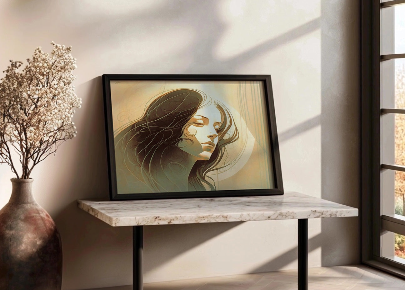 Cuadro ​Mujer sintiendo estilo minimalista