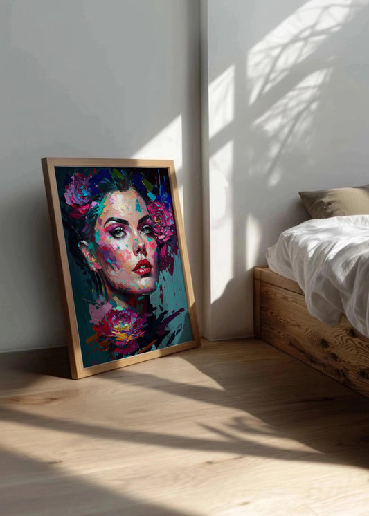 Cuadro ​Rostro de mujer con flores en el pelo