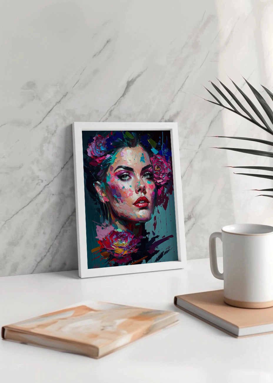 Cuadro ​Rostro de mujer con flores en el pelo