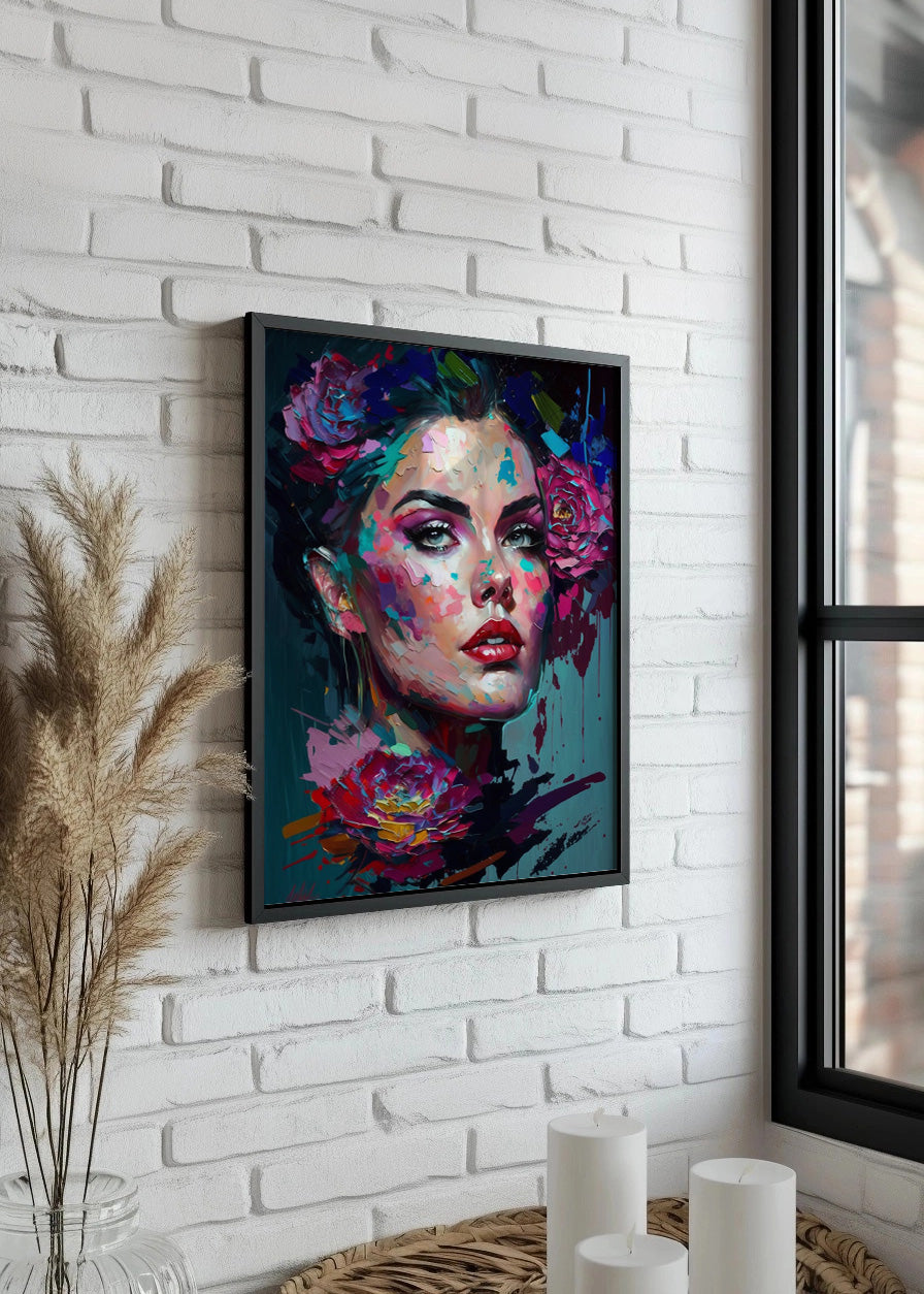 Cuadro ​Rostro de mujer con flores en el pelo