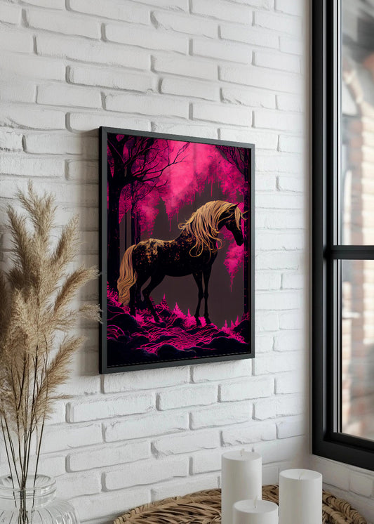 Cuadro ​Unicornio en el bosque rosa